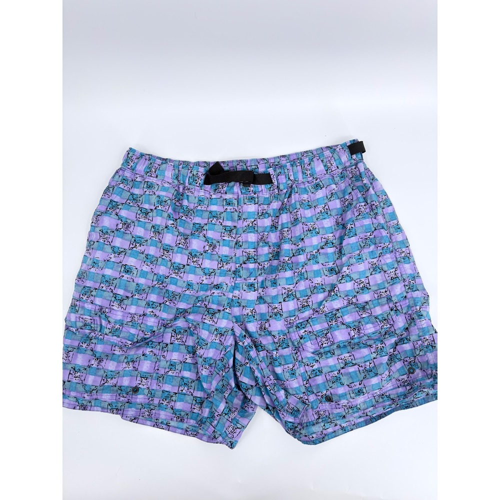 REI Hiking Shorts Plaid Graphic 90s Vintage Womens XL Purple Blue Outdoor Trail
